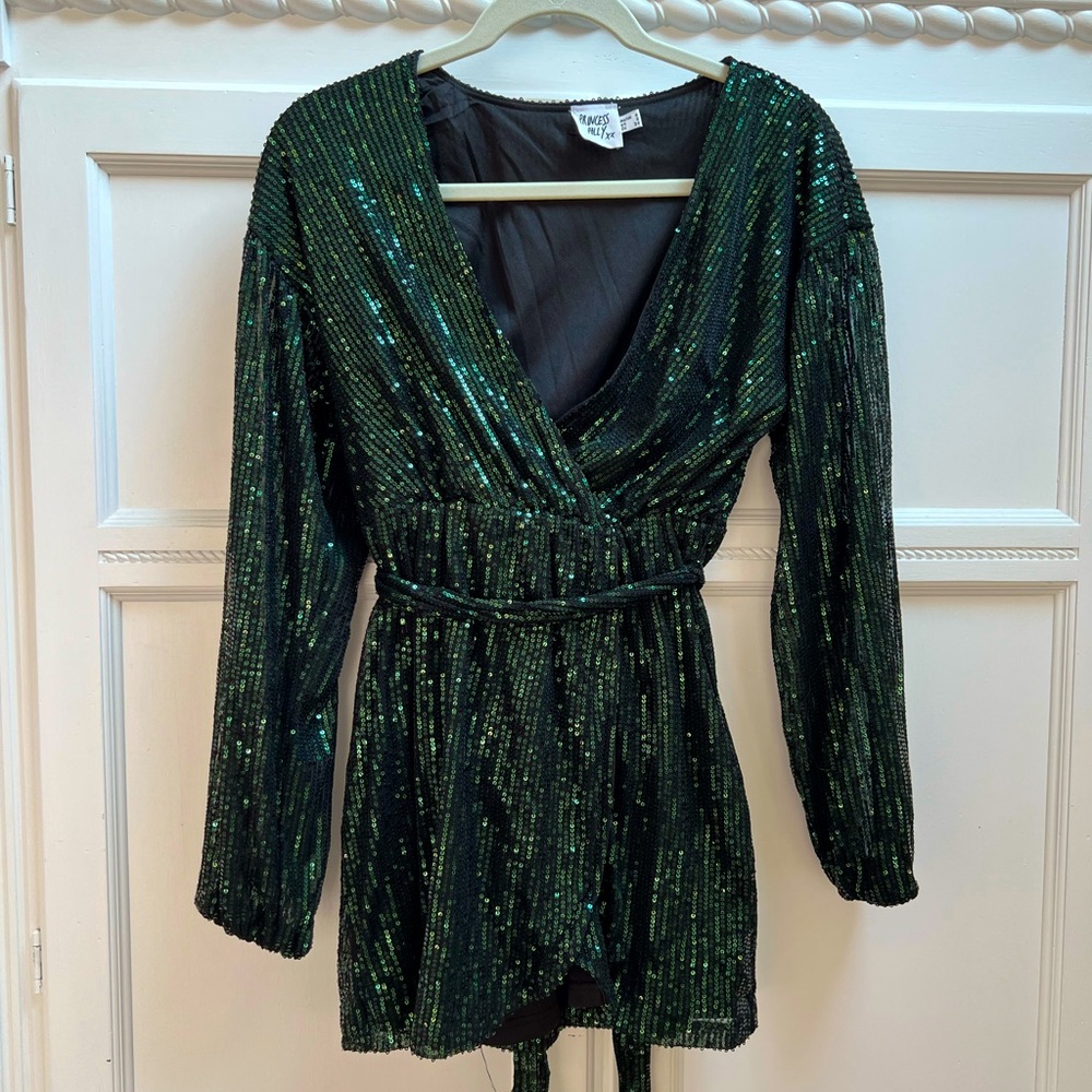 Green sequin mini dress